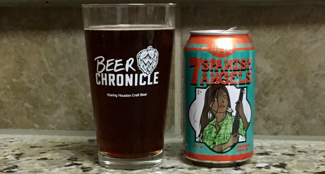 Beer-Chronicle-Houston-Craft-Beer-Review-Brazos-Valley-7-Spanish-Angels-Full-Pint-Glass-Next-To-Can