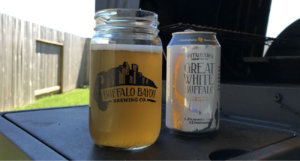 Beer-Chronicle-Houston-Craft-Beer-Review-Great-White-Buffalo-Beer-In-Brewery-Mason-Jar-Next-To-Can