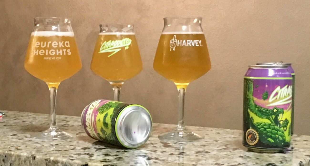 Beer-Chronicle-Houston-Craft-Beer-Where-Did-My-Haze-Go-Glasses-Lined-Up-With-Cans-On-Counter